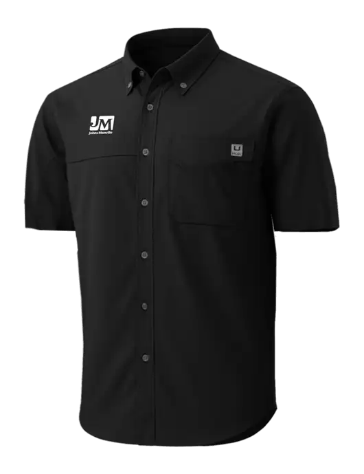 HUK Black Tide Point Short Sleeve Shirt w/Johns Manville Logo