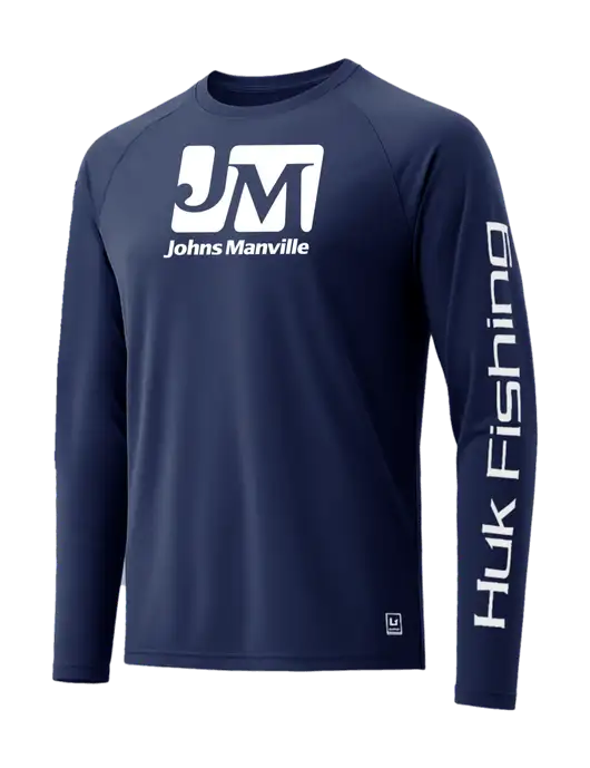 HUK Navy LoPro Pursuit Long Sleeve T-Shirt w/Johns Manville Logo