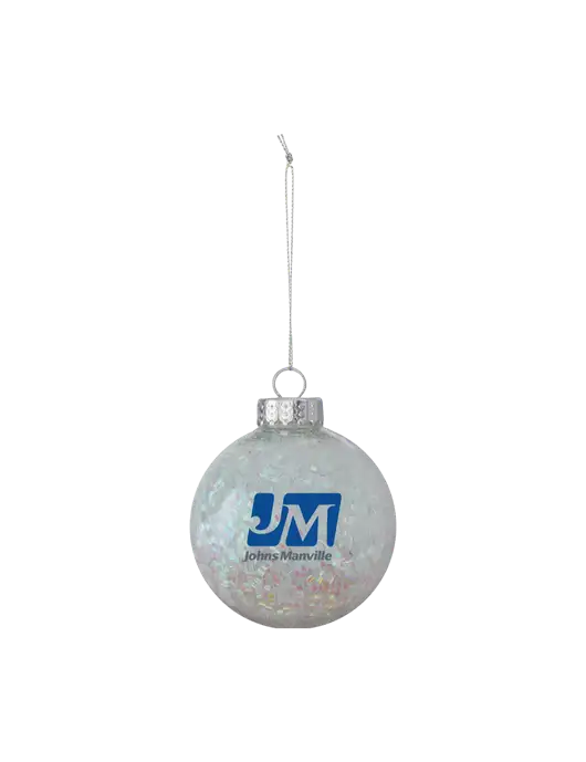Light Silver Shimmer Sphere Ornament w/Johns Manville Logo