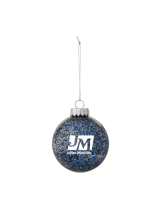 Dark Blue Shimmer Sphere Ornament w/Johns Manville Logo