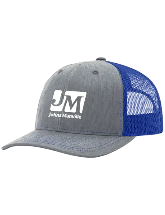 Richardson Adjustable Snapback Original 112 Trucker Cap Heather Light Grey w/Royal Mesh w/Johns Manville Logo