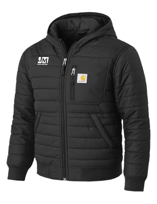 Carhartt Gilliam Insulated Black Hooded Jacket w/Johns Manville Logo