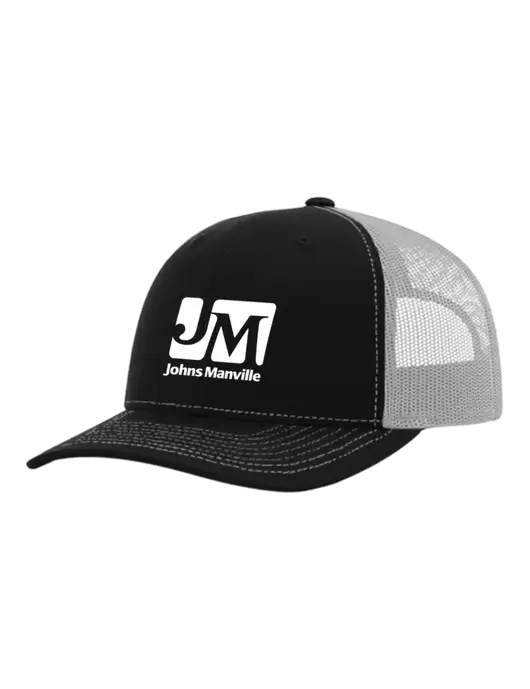 Richardson Adjustable Snapback Original 112 Trucker Cap Black w/White Mesh w/Johns Manville Logo