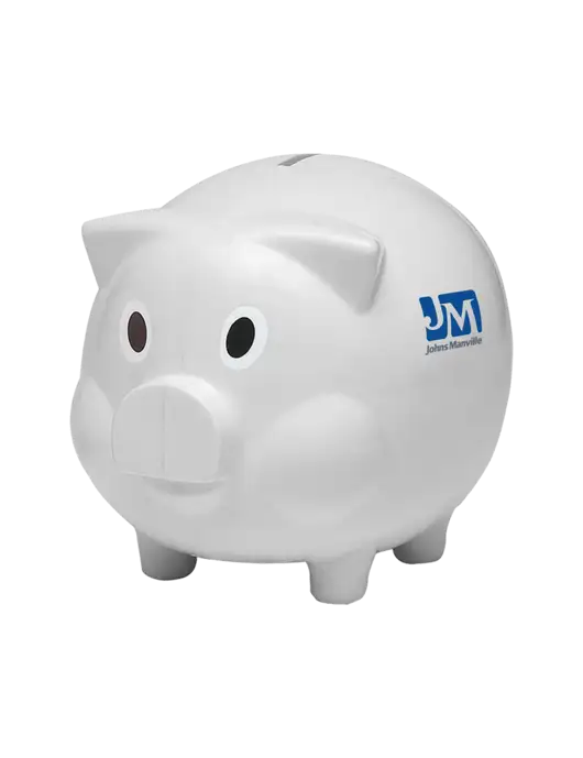 White Piggy Bank w/Johns Manville Logo