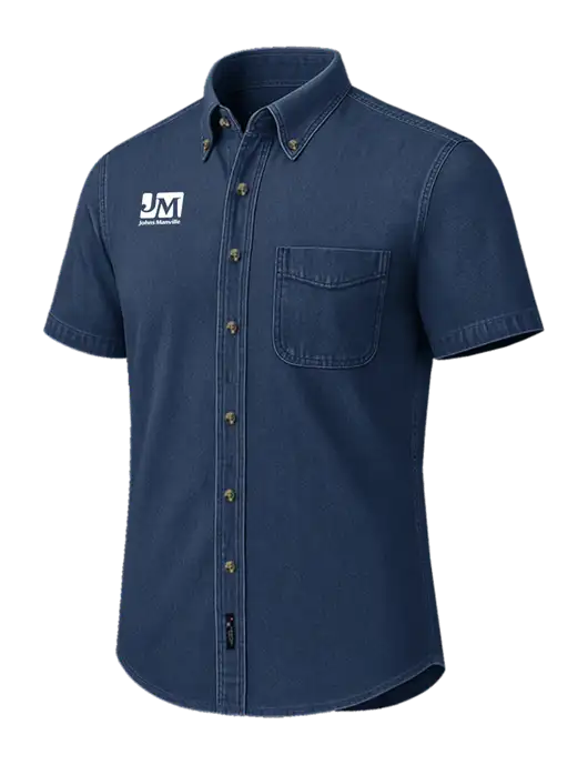Short Sleeve Navy Denim Shirt w/Johns Manville Logo