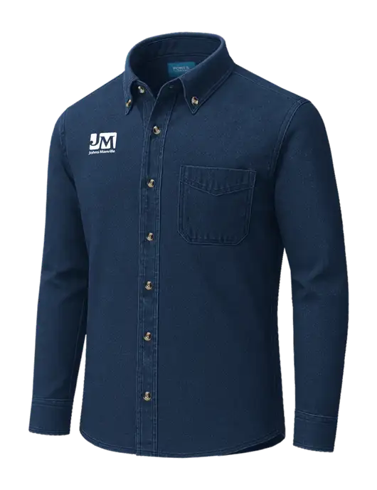 Long Sleeve Navy Denim Shirt
 w/Johns Manville Logo