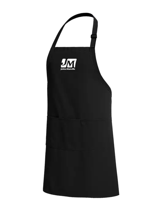 Easy Care Extra Long Bib Black Apron with Stain Release w/Johns Manville Logo