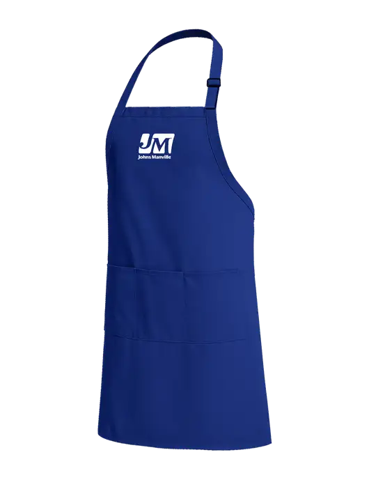 Easy Care Extra Long Bib Dark Royal Apron with Stain Release w/Johns Manville Logo
