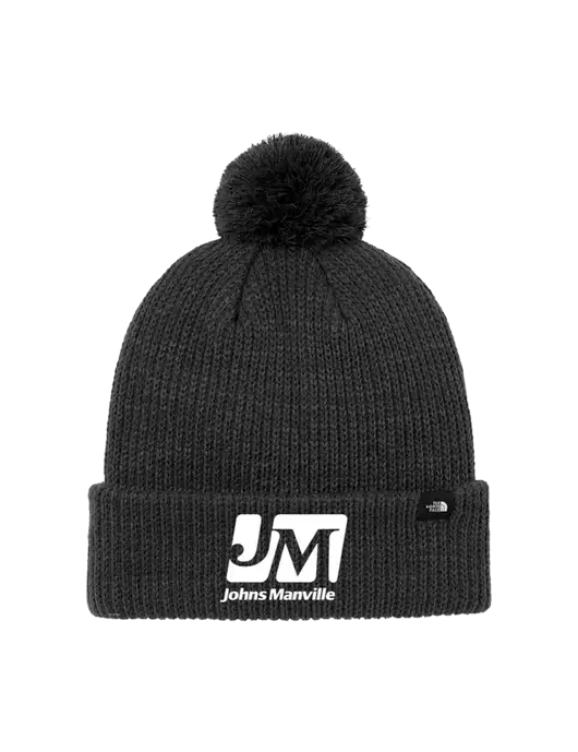 The North Face Black Heather Pom Beanie w/Johns Manville Logo