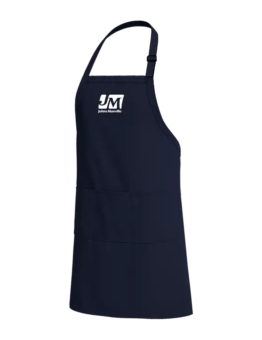 Easy Care Extra Long Bib Navy Apron with Stain Release w/Johns Manville Logo