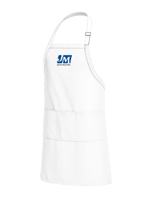 Easy Care Extra Long Bib White Apron with Stain Release w/Johns Manville Logo