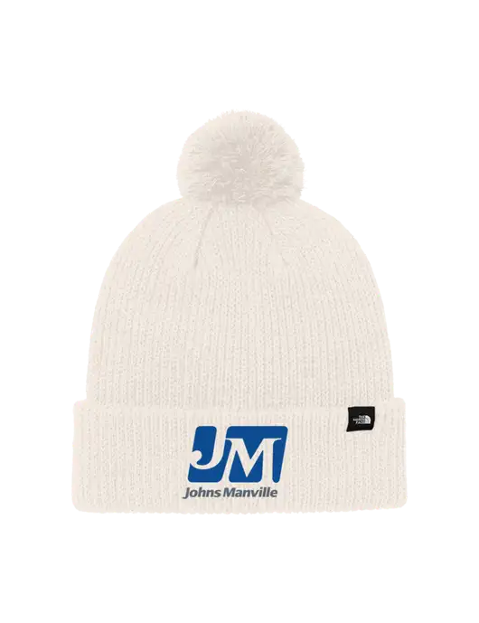 The North Face Ivory Pom Beanie w/Johns Manville Logo