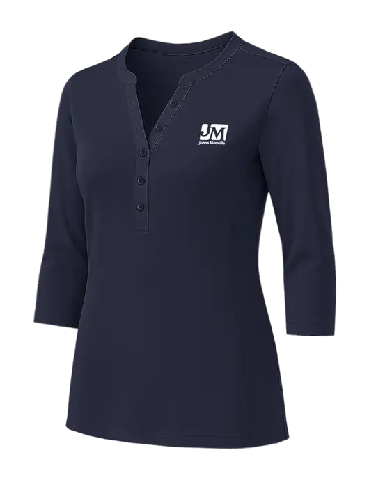 Womens Dark Navy UV Choice Pique Henley w/Johns Manville Logo
