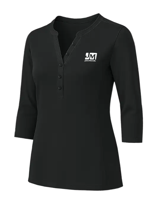Womens Black UV Choice Pique Henley w/Johns Manville Logo