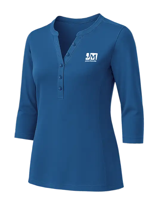 Womens Dark Royal UV Choice Pique Henley w/Johns Manville Logo
