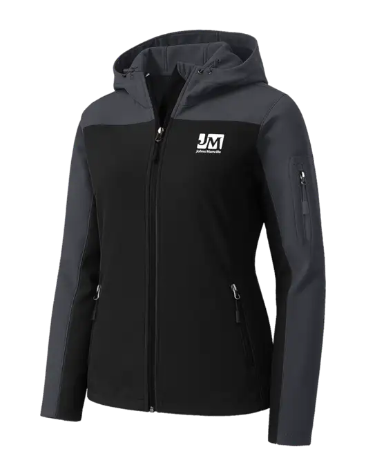 Womens Hooded Core Dark Grey/Black Soft Shell Jacket w/Johns Manville Logo