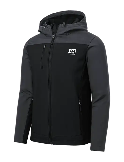 Hooded Core Dark Grey/Black Soft Shell Jacket w/Johns Manville Logo