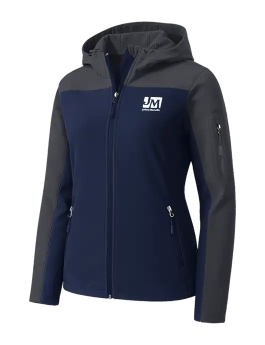 Womens Hooded Core Navy/Dark Grey Soft Shell Jacket w/Johns Manville Logo