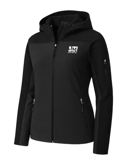 Womens Hooded Core Black Soft Shell Jacket w/Johns Manville Logo