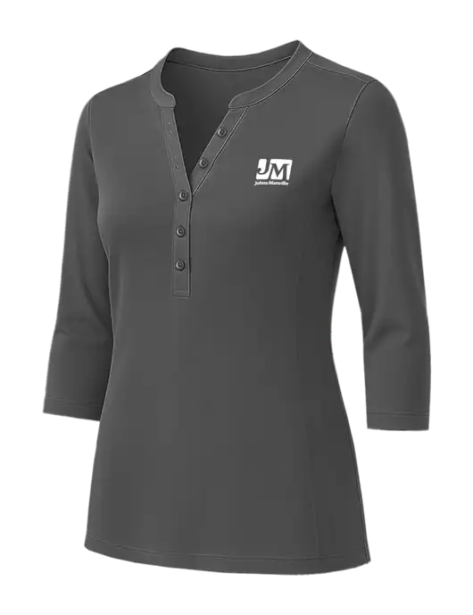 Womens Dark Grey UV Choice Pique Henley w/Johns Manville Logo