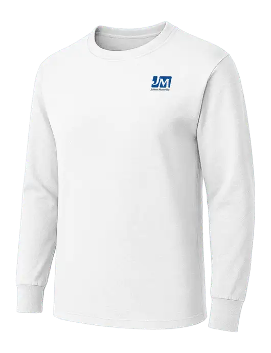 White Heavyweight Long Sleeve 6.1 oz T-Shirt w/Johns Manville Logo