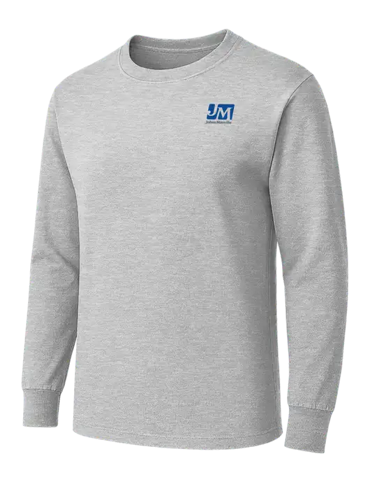 Light Grey Heather Heavyweight Long Sleeve 6.1 oz T-Shirt w/Johns Manville Logo