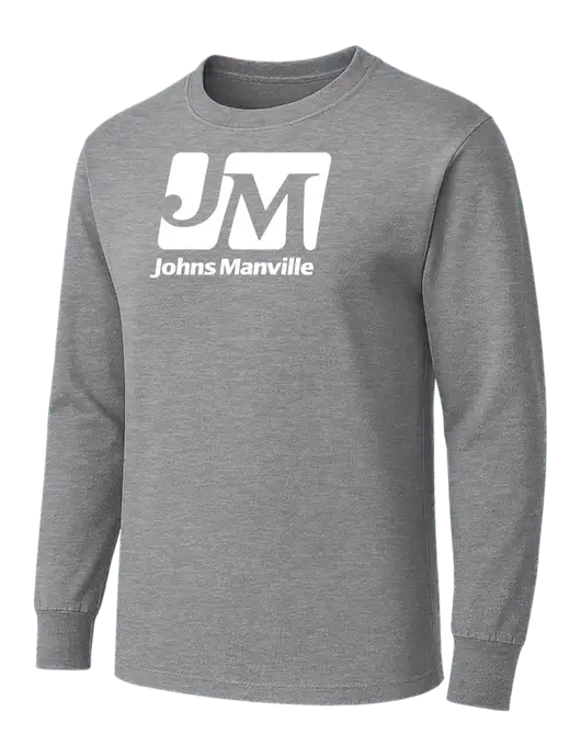 Medium Grey Heather Heavyweight Long Sleeve 6.1 oz T-Shirt w/Johns Manville Logo