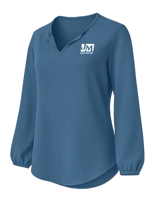 Womens Textured Light Navy Crepe Blouse w/Johns Manville Logo