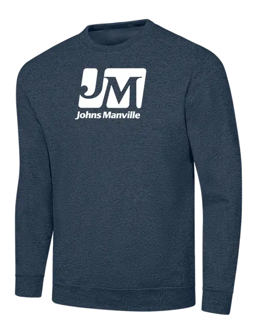 Heather Navy 7.8 oz Ring Spun Crew Sweatshirt w/Johns Manville Logo