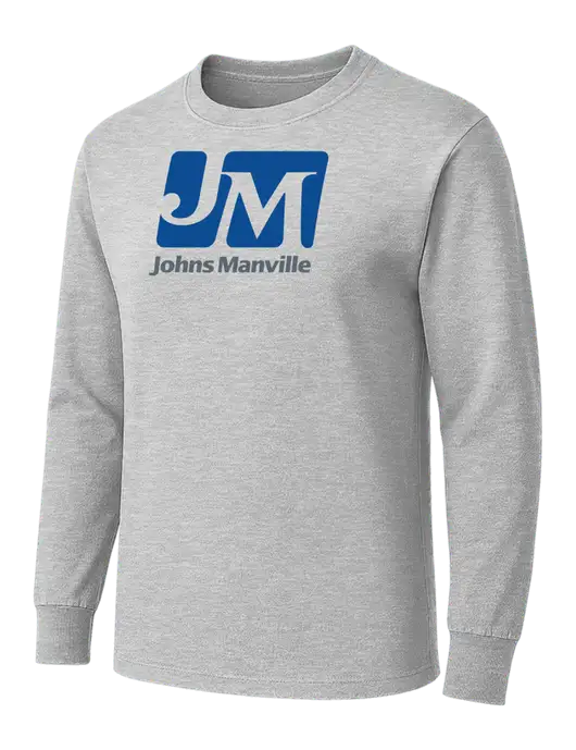 Light Grey Heather Heavyweight Long Sleeve 6.1 oz T-Shirt w/Johns Manville Logo
