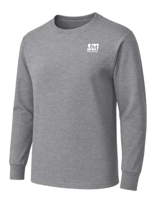 Medium Grey Heather Heavyweight Long Sleeve 6.1 oz T-Shirt w/Johns Manville Logo