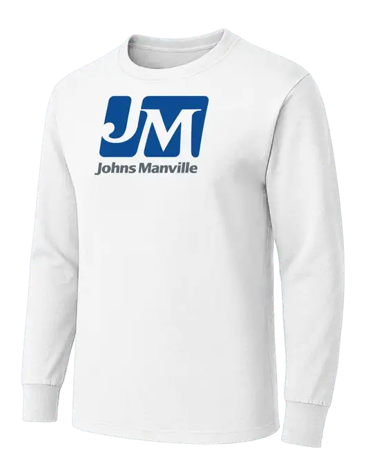 White Heavyweight Long Sleeve 6.1 oz T-Shirt w/Johns Manville Logo