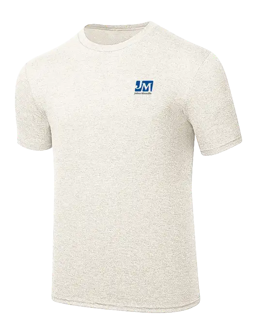 Simply Soft Very Light Tan Heather 4.5oz Poly/Combed Ring Spun Cotton T-Shirt w/Johns Manville Logo