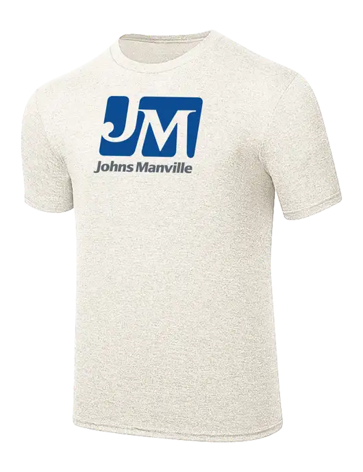 Simply Soft Very Light Tan Heather 4.5oz Poly/Combed Ring Spun Cotton T-Shirt w/Johns Manville Logo