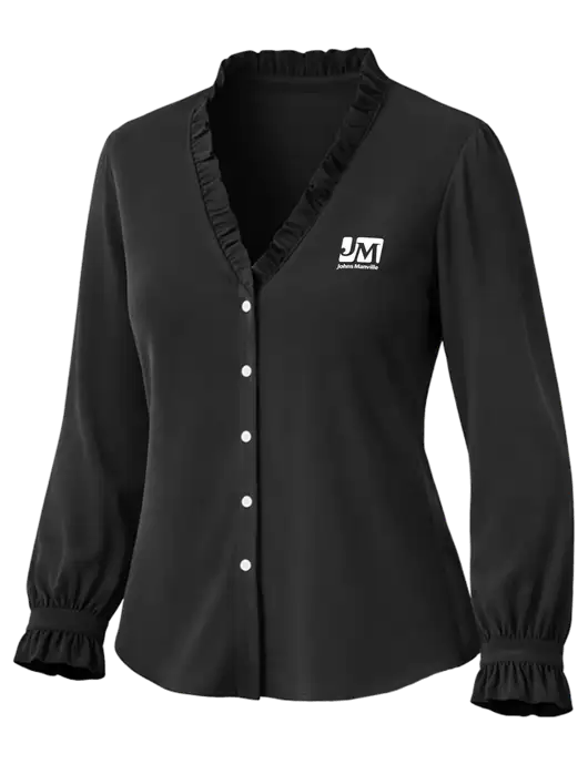 Brooks Brothers Womens Black Long Sleeve Ruffle Collar Blouse w/Johns Manville Logo