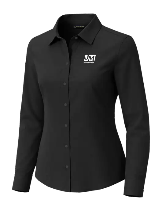 Brooks Brothers Womens Full-Button Black Satin Blouse w/Johns Manville Logo
