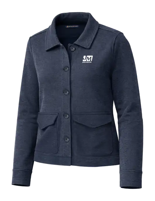 Brooks Brothers Womens Mid-Layer Dark Navy Heather Stretch Button Jacket w/Johns Manville Logo