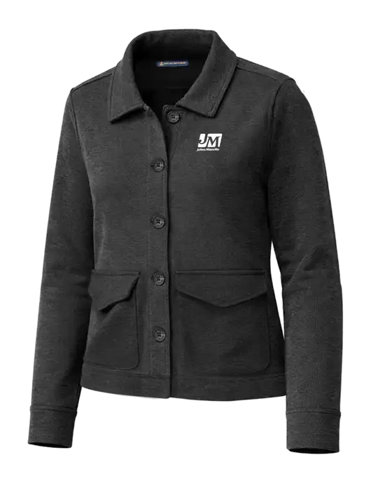 Brooks Brothers Womens Mid-Layer Very Dark Grey Heather Stretch Button Jacket w/Johns Manville Logo