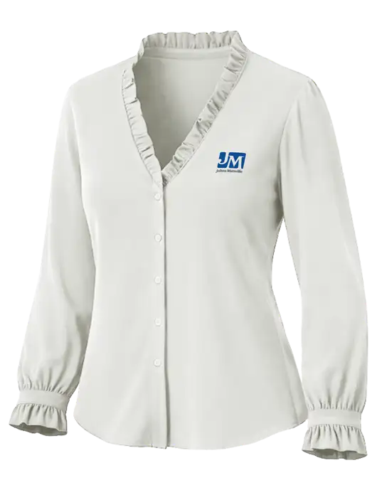 Brooks Brothers Womens White Long Sleeve Ruffle Collar Blouse w/Johns Manville Logo