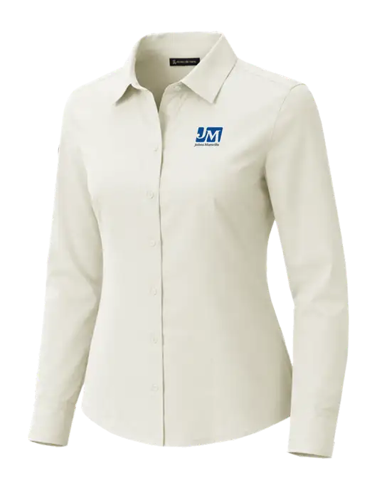 Brooks Brothers Womens Full-Button Ivory Satin Blouse w/Johns Manville Logo