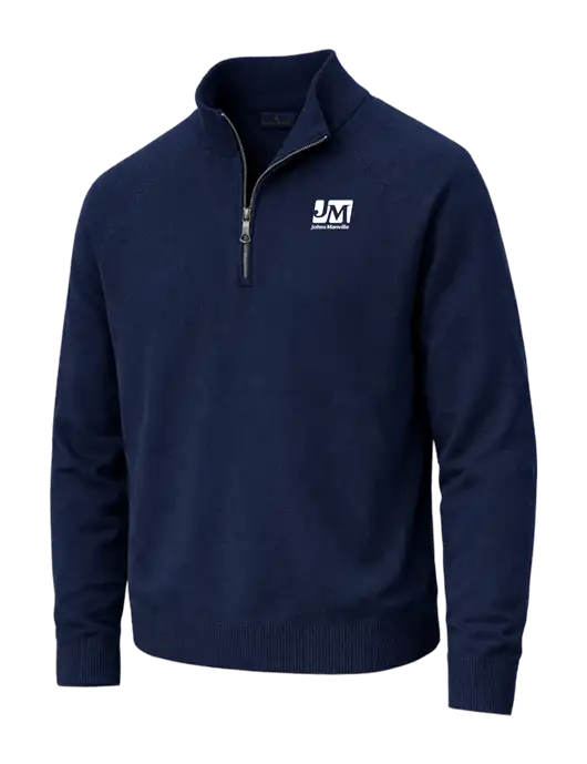 Brooks Brothers Cotton Stretch 1/4-Zip Navy Sweater w/Johns Manville Logo