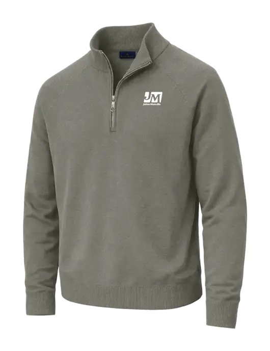 Brooks Brothers Cotton Stretch 1/4-Zip Light Grey Heather Sweater w/Johns Manville Logo