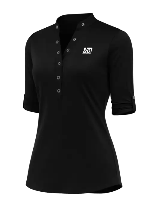 OGIO Womens Crush Henley Black 3/4 Sleeve Shirt w/Johns Manville Logo