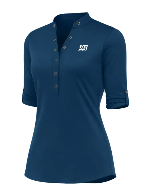 OGIO Womens Crush Henley Light Navy 3/4 Sleeve Shirt w/Johns Manville Logo