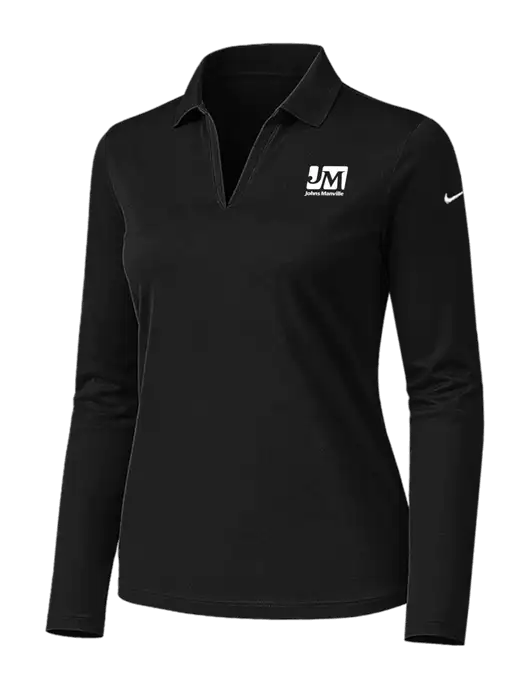 Nike Womens Black Dri-FIT Micro Pique 2.0 Long Sleeve Polo w/Johns Manville Logo