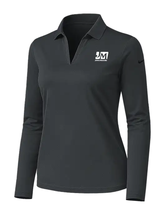 Nike Womens Dark Grey Dri-FIT Micro Pique 2.0 Long Sleeve Polo w/Johns Manville Logo