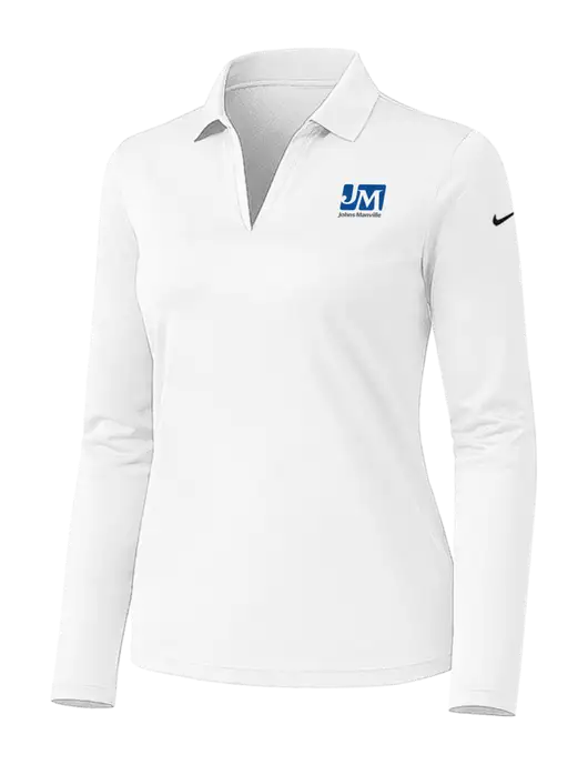 Nike Womens White Dri-FIT Micro Pique 2.0 Long Sleeve Polo w/Johns Manville Logo