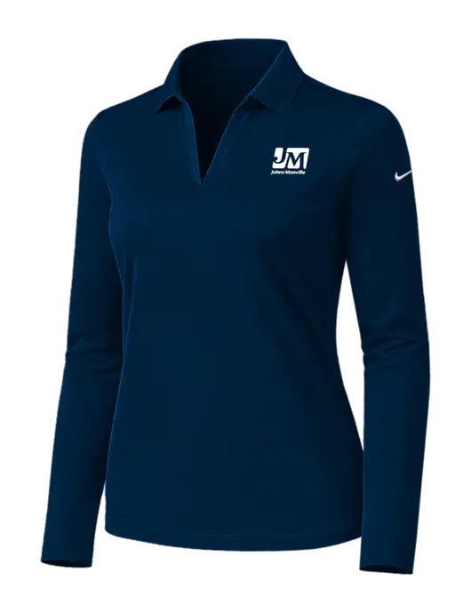 Nike Womens Navy Dri-FIT Micro Pique 2.0 Long Sleeve Polo w/Johns Manville Logo