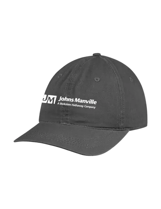 Garment Washed Unstructured Twill Charcoal Cap w/Johns Manville Logo w/Tagline