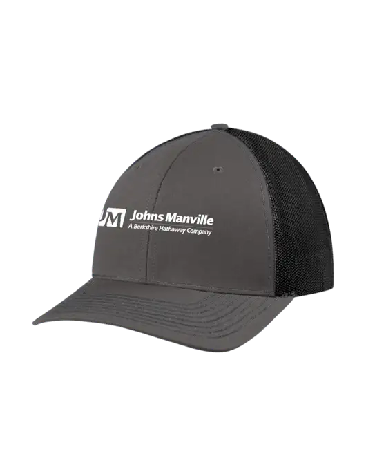 Richardson Adjustable Snapback Original 112 Trucker Cap Dark Grey w/Black Mesh w/Johns Manville Logo w/Tagline